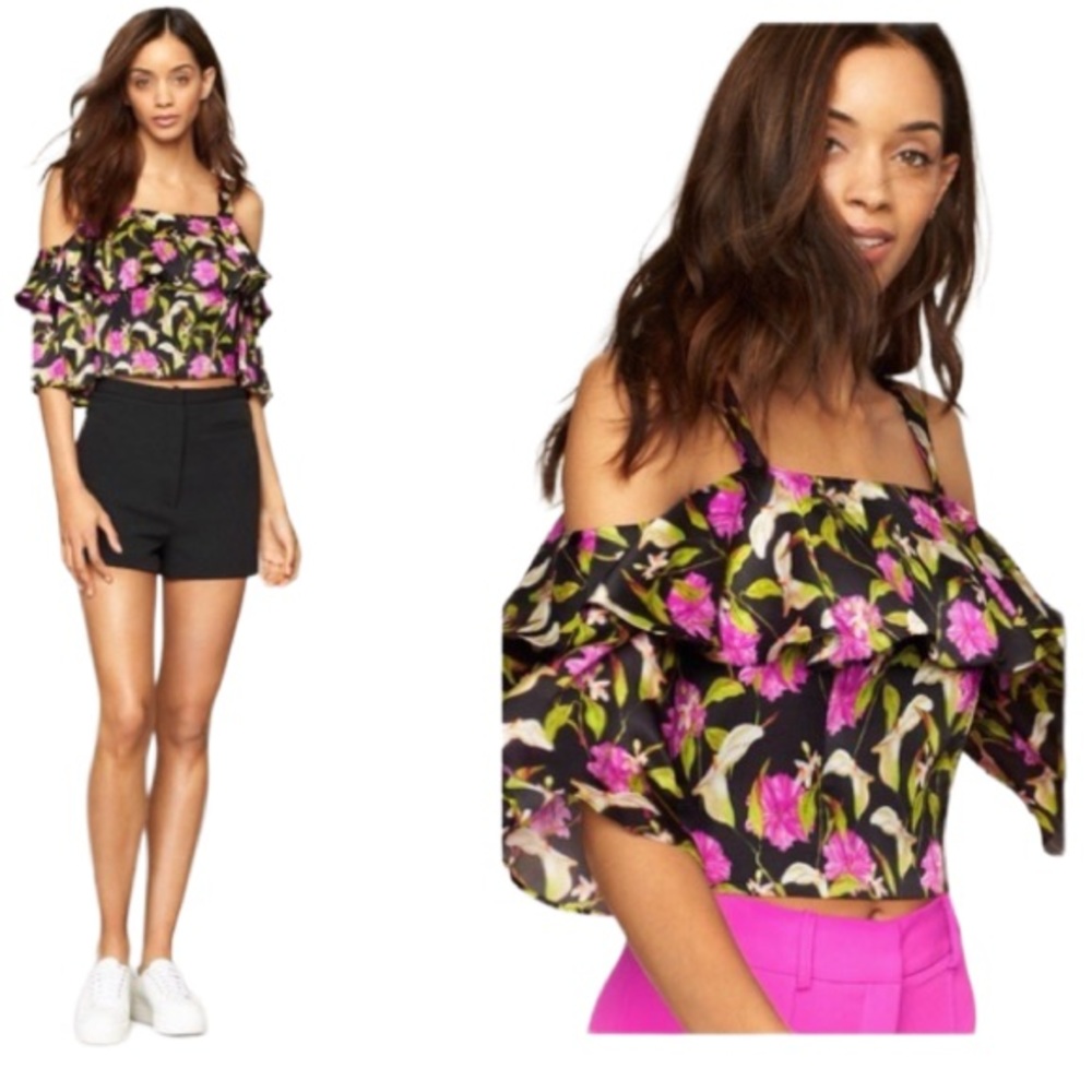 Milly Audrey Floral Silk Off Shoulder Top